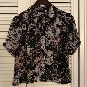 Silky Floral Cropped Button Down